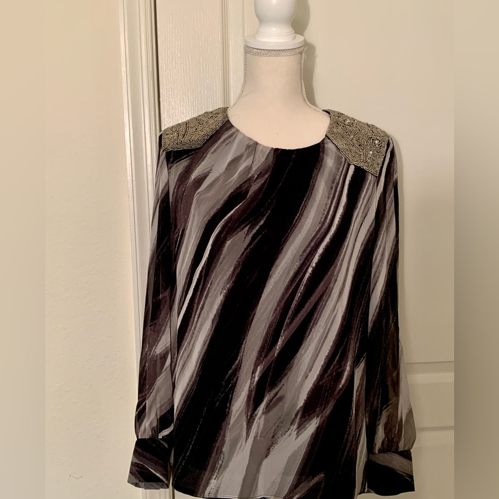 Alfani Beaded Shoulder Long Sleeve Top